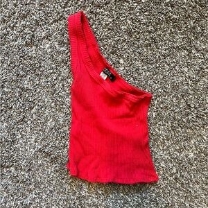 Red one shoulder crop top tank